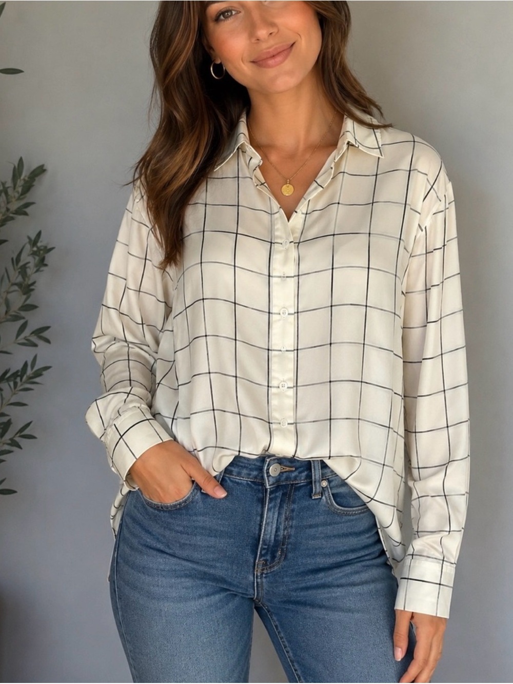 Ralph Lauren 100% silk Windowpane Button-Up Shirt
